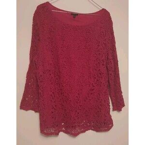 Talbots Woman Red Guipure Lace Top Blouse Size 20W Lined 3/4 Sleeves Scoop Neck